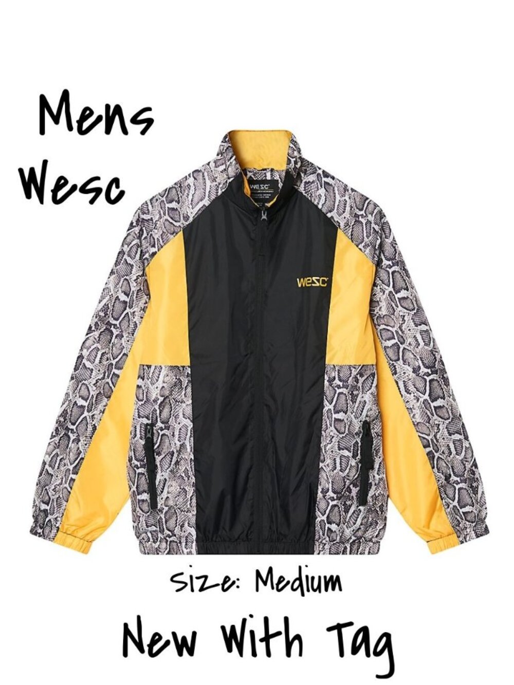 Wesc Track Windbreaker Jacket Snake Yellow & Black Men Medium New With Tag
